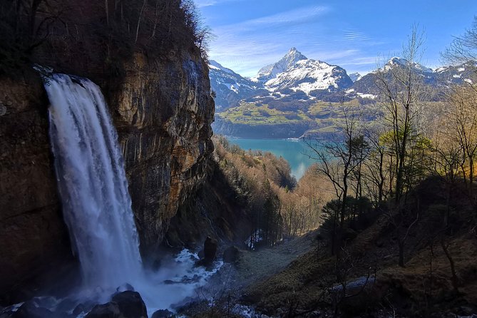 From Zurich: Breathtaking waterfall and lakes private tour - Walking behind the waterfall near Linthal