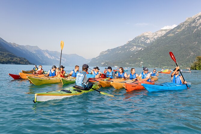 Kayak Tour of the Turquoise Lake Brienz - Crossing toward cliffs and Ringgenberg Castle