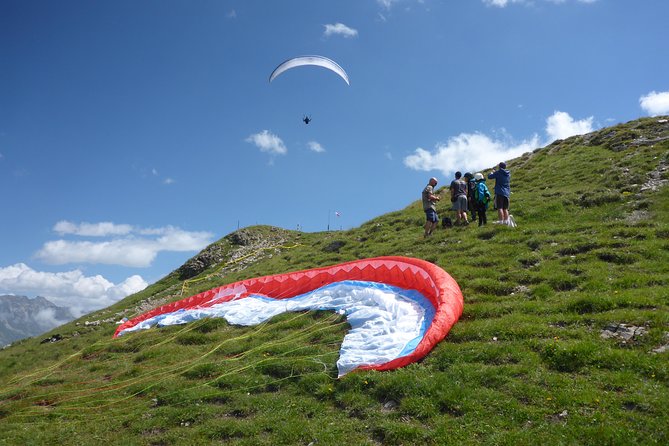 Klosters Tandem Paragliding Flight from Gotschna - Preparing for takeoff on Gotschna Mountain