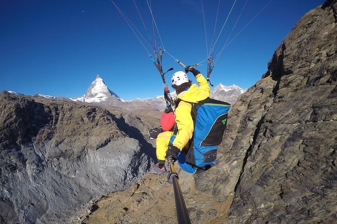 Paragliding mountain flight - A quiet view of the Matterhorn