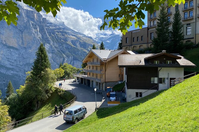 Private Full-Day Tour to Grindelwald Lauterbrunnen Interlaken Mürren from Basel - Mürren, with the Eiger, Mönch, and Jungfrau ahead