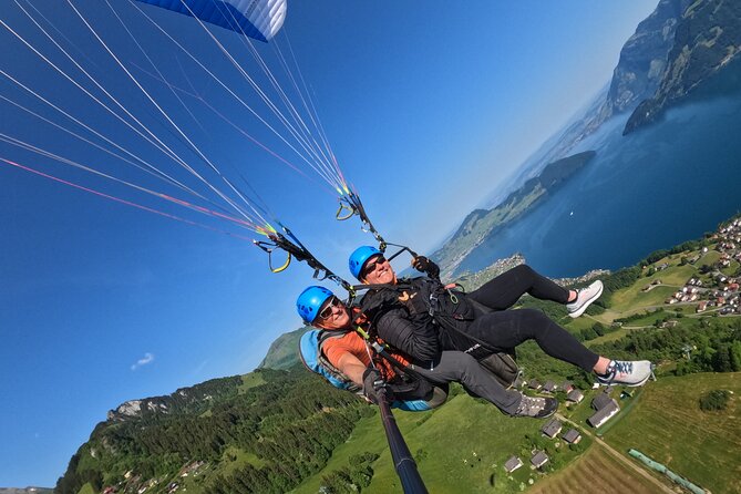Tandem Paragliding Flight in the Lucerne Region - Takeoff, airtime, and the views below